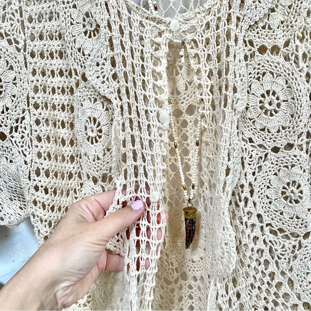 Artisan Crochet set boho lace set skirt/cardi shabby chic prairie Country vibel - Picture 5 of 16